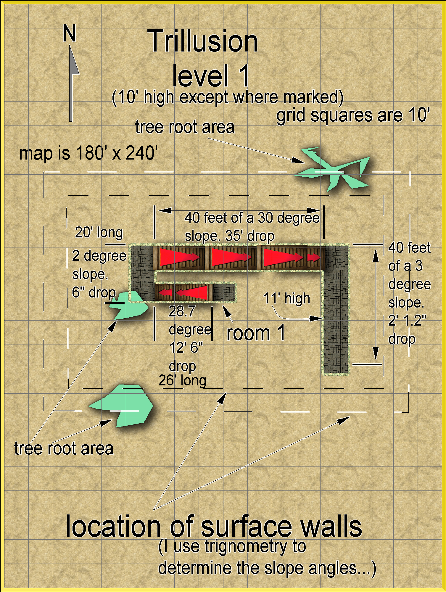 map of Trillusion Castle,  level 1, 300 x 400 at 26 Kbytes